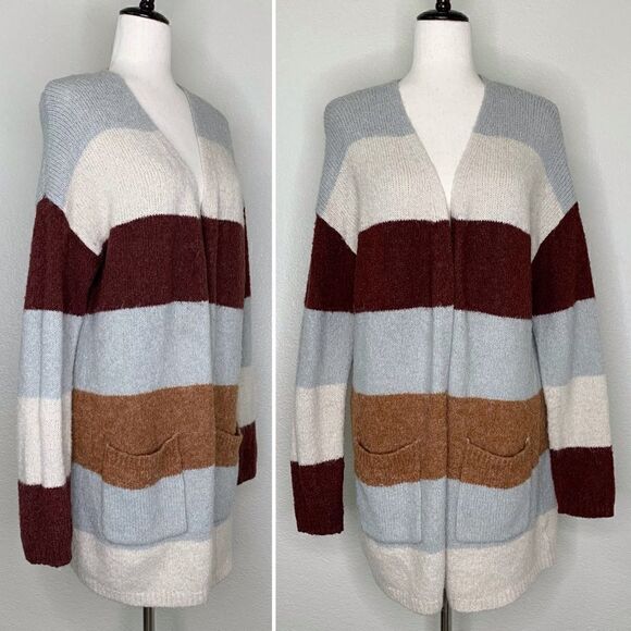 Knox Rose Women’s Size XL Color Block Open Front Midi Cardigan - Picture 1 of 13